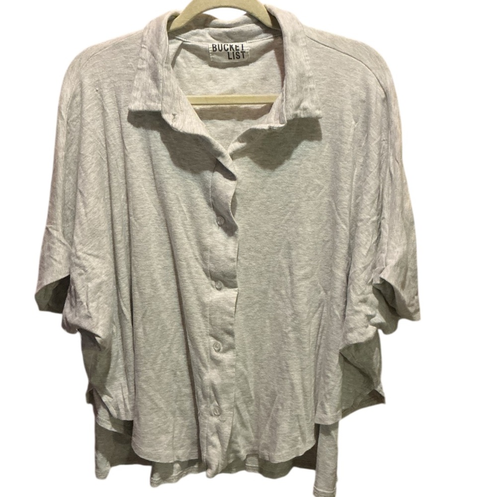 BucketList Soft Short Sleeve , Oversized Button Front Crop Blouse.